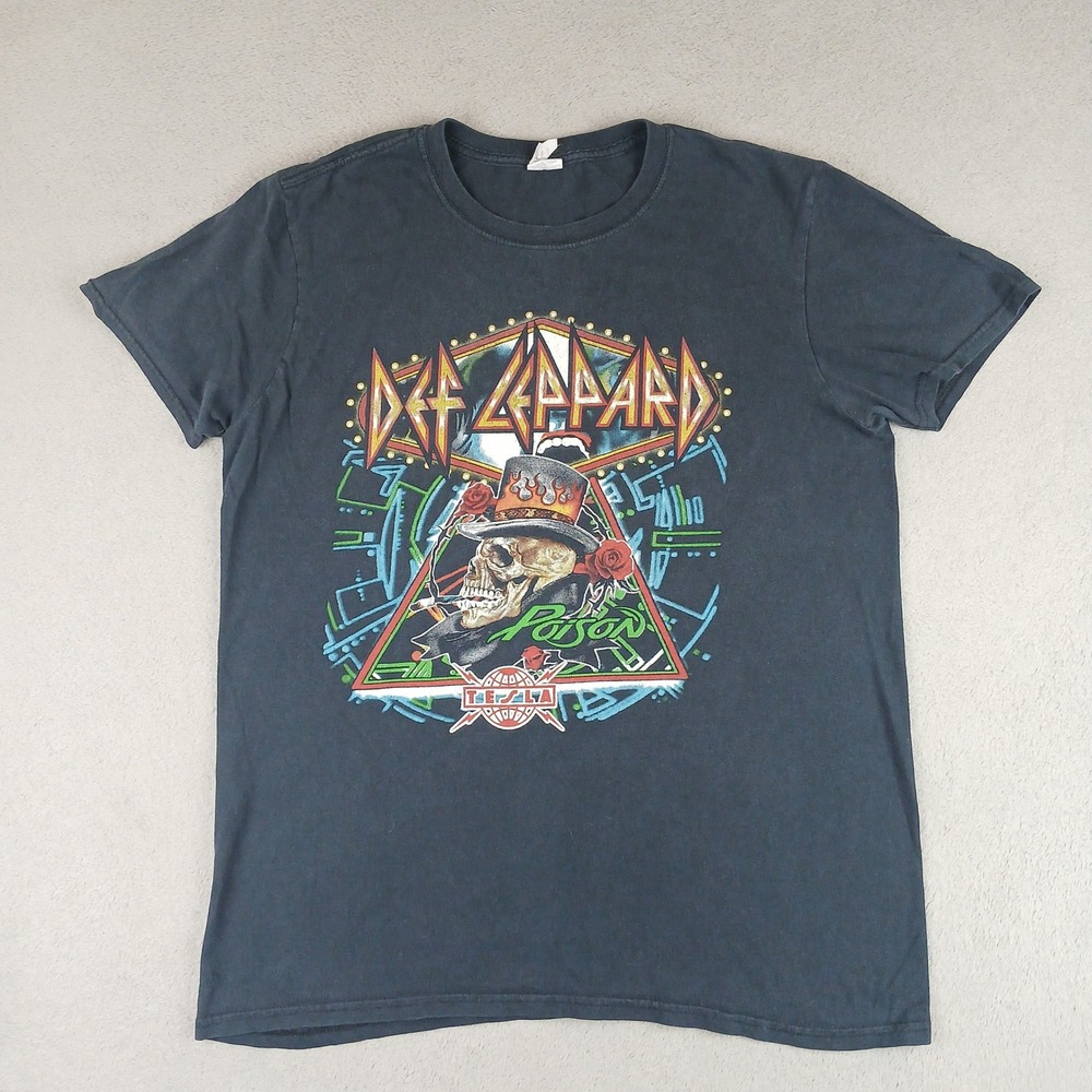 Def Leppard Shirt Mens Large Poison Tesla 2017 North American Tour Graphic Black